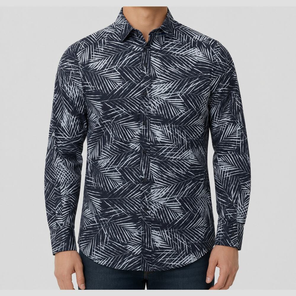 Vince Camuto Shirt Mens Medium Black White Tropical Classic Button-Up